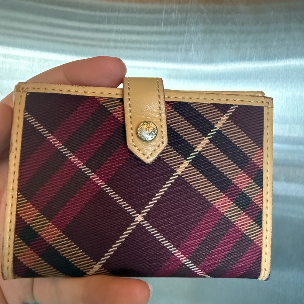 Burberry Multicolor Fabric with Tan Leather Button Detail